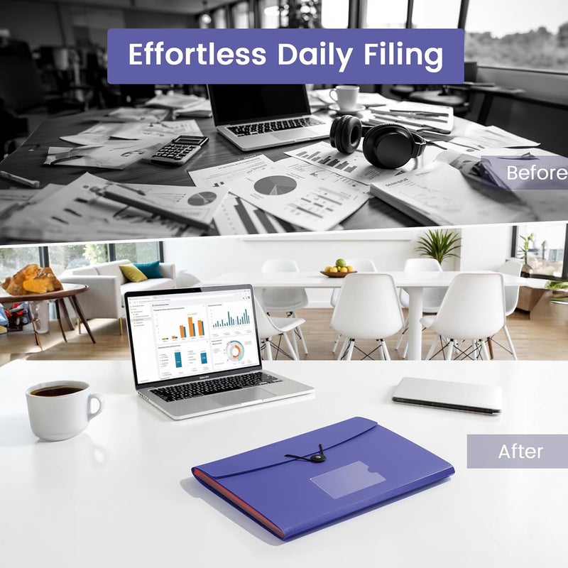 RIEJIN 13 Pocket Accordion File Organizer with Elastic Closure, Expanding File Folder for Letter Size A4 Papers, Ideal for Home, Office Supplies, College Essentials - BluePurple - Image 4